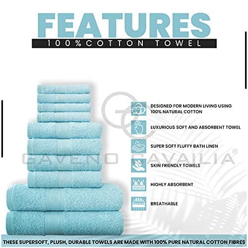 GC GAVENO CAVAILIA Soft 100% Cotton 10 Piece Towel Bale Set, Aqua — view 2