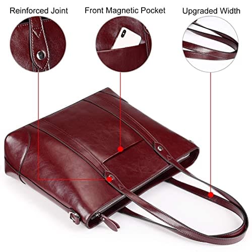S-ZONE Leather Tote Bag for Women Office Shoulder Handbag 15.6 Inch Work Laptop Briefcase — view 4