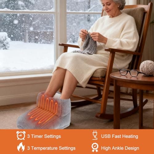 Heated Foot Warmer, Heated Feet Warmer, Plush Foot Heater with USB Automatic Constant Temperature, Heat Therapy Feet Warmer Boots for Women Men Winter Home Office Dormitory Keep Feet Warm, Grey — view 4