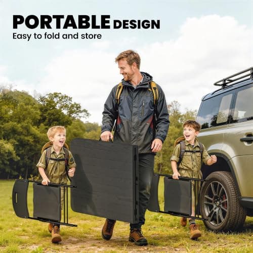Outsunny Folding Camping Table and Chairs 5 PCs 6ft Picnic Table Set Black — view 5