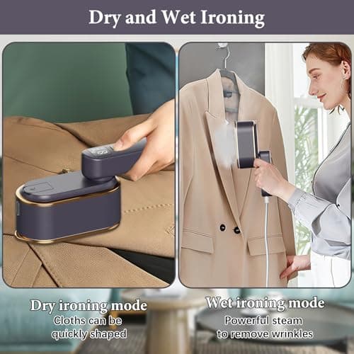 Steam Iron Travel Steamer with LCD Screen, 10S Fast Heat-up 2000W Steamer Clothing with 180° Rotatable Handle, Portable Handheld Clothes Steamer, 3 Steam Levels for Travel, Home, Office (Grey) — view 4