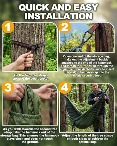 Zumhigh Camping Hammock 290x140CM with Mosquito Net, Ultra Lightweight Durable 210T Parachute Nylon Travel with Tree Straps Easy to Setup Hammock Camping for Outdoor — view 4