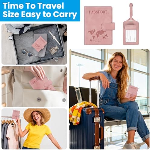 AOOTE Passport Cover and Suitcase Tag Set, PU Leather Passport Cover with RFID Blocking, Passports Covers and Luggage Tag with Card Slots, Passports Ticket Boarding Passes Credit Card Business Cards — view 6