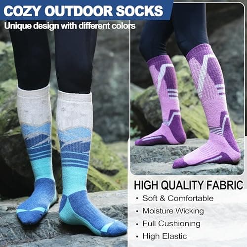 Sandsuced Merino Wool Ski Socks for Mens Womens Winter Thermal Warm Heated Thick Knee High Snowboarding Skiing Socks for Cold Weather 3 Pairs Gifts Stocking Fillers(Red/Blue/Purple,M) — view 5