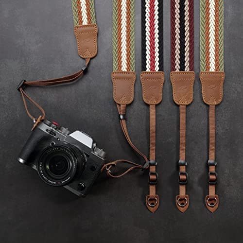 Padwa Lifestyle Stripes Camera Strap - 1.5" Crazy Horse Cowhide Head Soft Cotton Rope Weave Camera Straps for Photographers and All Cameras,Cute Adjustable Vintage Woven Strap for Adults & Kids — view 6