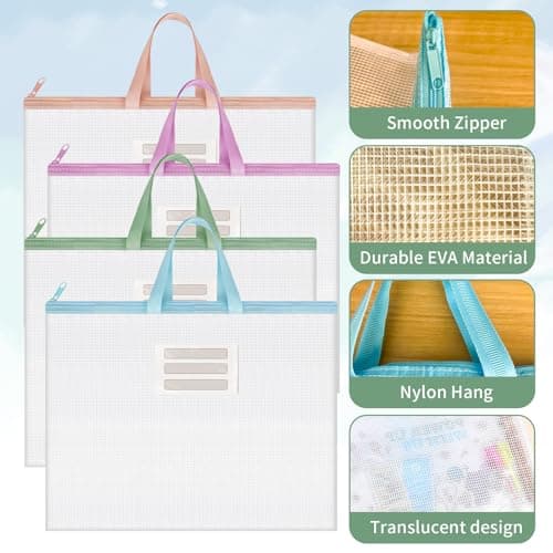A3 Art Folder Carry Case, 4PCS Clear Plastic Wallets Zip (4 Colors) — view 4