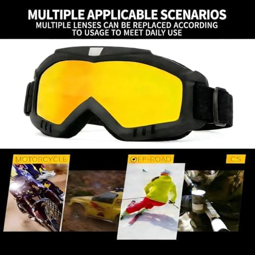 HOMHPLFE Bike Motorcycle Goggles for Riding, Ski Goggles, Windproof & Dustproof Dirt Bike Motocross Goggles with Color Lenses, UV400 Eyewear, for Mountain Bike and Skiing (Yellow) — view 6