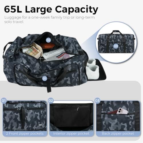 Fmeida 65L Foldable Travel Duffle Bag Waterproof Holdall Luggage Bags — view 4