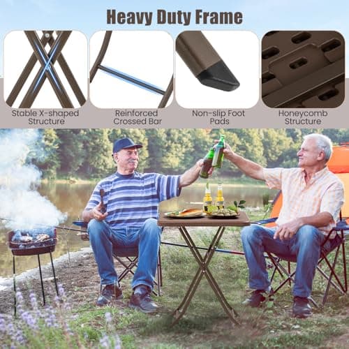 COSTWAY Folding Picnic Table, Portable Square Camping Trestle Table with HDPE Top & Metal Frame, Outdoor Indoor Use for Kitchen Garden Patio BBQ (Brown Rattan Textured Top, 60 x 60 x 72cm) — view 5