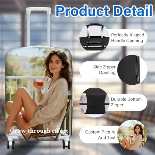 ZEXUPER Personalised Suitcase Covers, Custom Suitcase Cover, Covers for Suitcases Protector – Add Your Photo, Name & Text, Double-Sided Design, Elastic & Washable Travel Luggage Covers — view 3