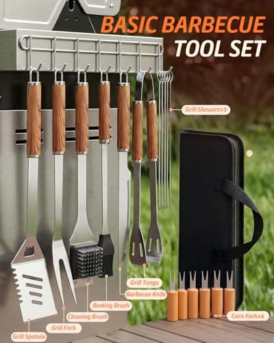 BBQ Tools Set for Dad, 17Pcs Stainless Steel Grill Accessories with Heat-Resistant Handles & Portable Case, BBQ Utensils for Outdoor Cooking, Camping, Travel, Gift for Birthday, Father’s Day — view 2