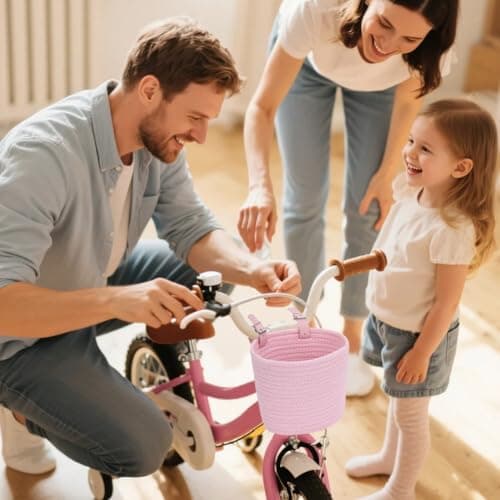 Kids Bike Basket, Pink Cotton Waved Micro Scooter Basket Girls Easy to Install Bicycle Storage Carrier Bag for Kids Tricycles Balance bike — view 2
