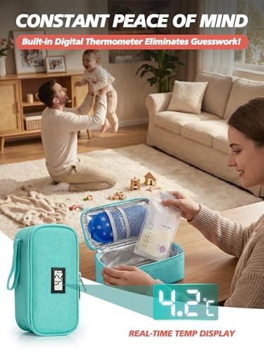 Leng Ke Breastmilk Cooler Bag - Breast Milk Cooler Travel Bag with Temperature Display, Insulated Breastmilk Cooler Bag for Travel, Breastmilk Storage Bag for Daycare Travel Nursing Mom (Green) — view 6