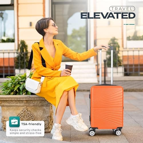 Eco-Lux Essentials Hardside Hand Luggage Carry On Suitcase, ABS Hardshell Cabin Bag with 4 Spinner Wheels, 50 x 32 x 20 cm, Travel Sentry Integrated TSA Approved Lock (Burnt Orange) — view 2