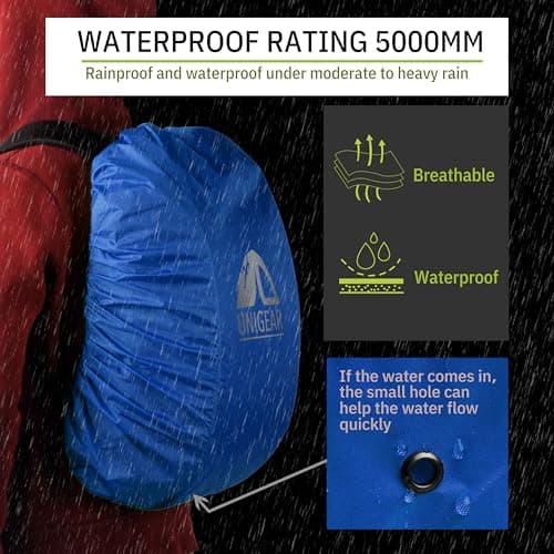 Unigear Anti-Rain Backpack Cover, 10-90L Waterproof Dustproof Durable Abrasion Resistant Protective Cover for Camping, Hiking, Travel, Cycling (Blue, S) — view 2