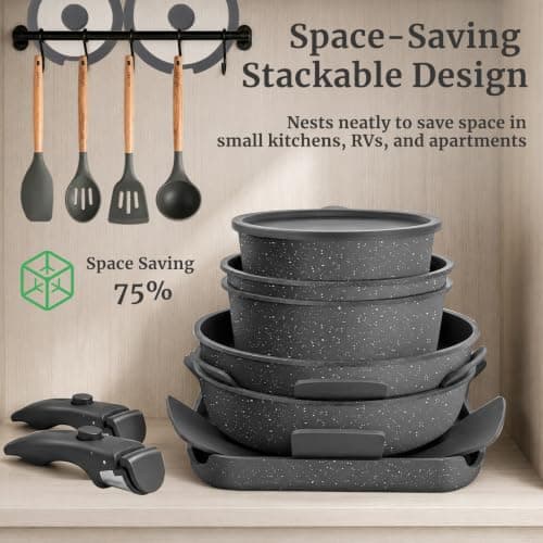 YASHE 21Pcs Nonstick Pots and Pans Set with Removable Handles, Oven Safe — view 4