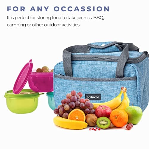 edihome, Insulated Lunch Bag, Cool Bag, 8l, for School, Travel, Picnic or Work, Kids and Adults, Portable, with Handles, Available in Black, Blue, Grey and Brown (Blue) — view 3