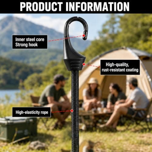 12-Piece Short Bungee Cords with Hooks, Bungee Cords with Hooks 4 Inch, Small Bungee Straps for Tents, Bike Luggage Securing and Daily Home Storage — view 5