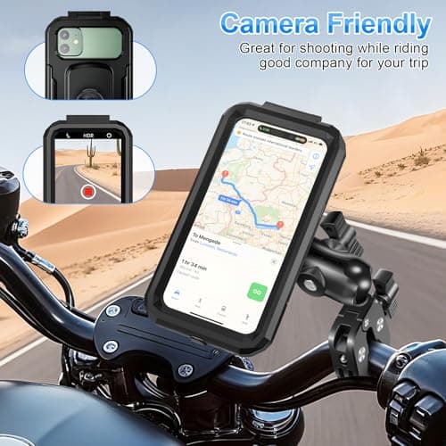 BTNEEU Motorbike Phone Holder Waterproof [720° Rotation Metal Extension Arm & Dual Anti-Shock] Motorcycle Phone Mount with Touch Screen Handlebar Bike Phone Holder for 5.5" to 7.0" Smartphone (Black) — view 6