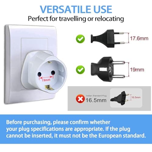1 Pack European to UK Plug Adaptor, EU to UK Plug Adapter with 13A Fuse, European to uk plug Adapter 2 Pin Plug Adaptor to 3 Pin for Travel, Electronics & Devices (Not for Shavers or Toothbrushes) — view 2