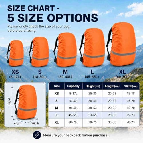 RubyTint Orange XS 8-17 L Waterproof Rucksack Rain Cover, Reflective Strip — view 2