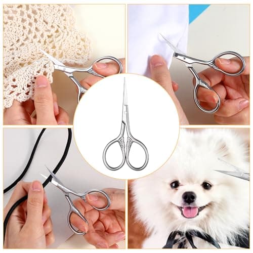 Small Scissors, Small Travel Scissors with Case, Stainless Steel Mini Scissor with Textured Handle, Multi-Purpose Vintage Beauty Grooming Kit for Facial Hair, Eyebrows, PU Leather Case — view 5