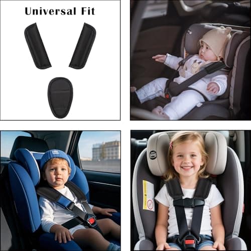 3 Piece Seat Belt Pads for Kids Universal Soft Child Seatbelt Shoulder Crotch Pads Car Seat Strap Guard Pram Strap Pad Harness Protection Pad Seatbelt Cover for Car Seat Stroller Pushchair (Black) — view 4