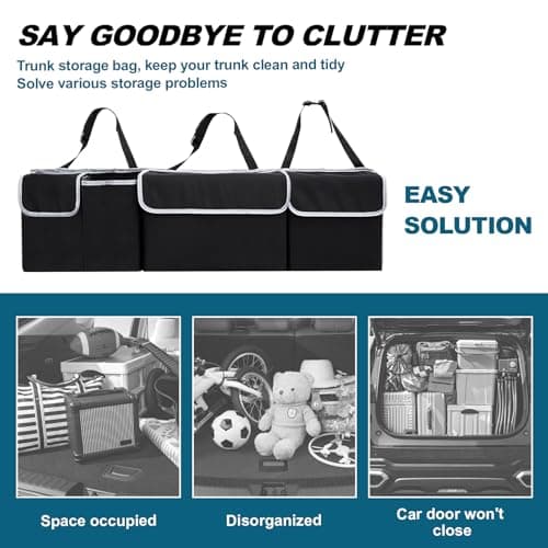 Car Boot Organiser,Backseat Storage Organiser with Adjustable Straps,Multi Compartment Trunk Organizer,Back Seat Storage Bags,Car Boot Tidy Organisers,Foldable Cargo Net Cars Backseat Cover Gadgets — view 4