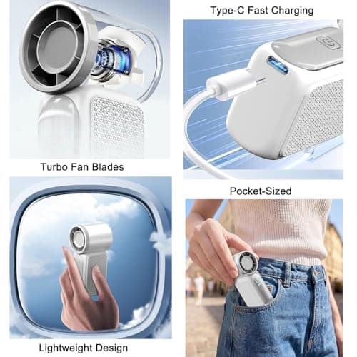 Mini Handheld Fan Rechargeable, Portable Pocket Small Hand Fan, Mini Turbo Hand Held Fans, Rechargeable Personal Fan with 6 Speed Lightweight, Face Fan for Travel, Home, Makeup, Gifts for Women Men — view 4