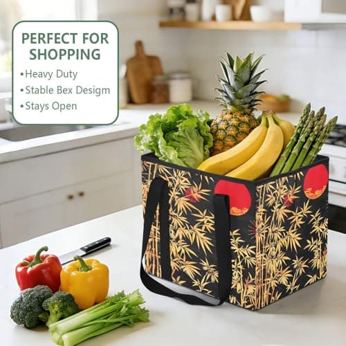 Quteprint Car Trunk Organizer, Japanese Gold Bamboos Moon 600D Oxford Foldable Storage Bag with Handles, 13.0x10.8x10.2in, Portable Collapsible Container for Groceries, Kitchen, Picnic & Travel — view 5