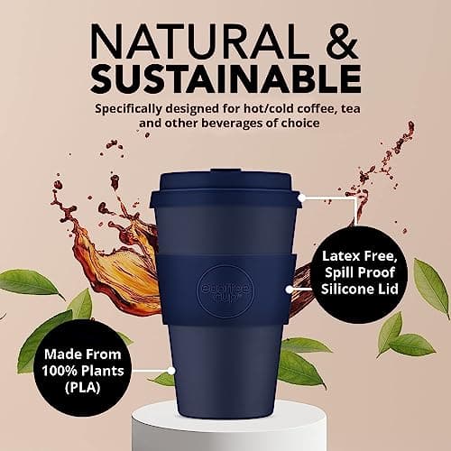 Ecoffee Cup 14oz 400ml Reusable Eco-Friendly 100% Plant Based Coffee Cup with Silicone Lid & Sleeve - Melamine Free & Biodegradable Dishwasher/Microwave Safe Travel Mug, Dark Energy — view 4
