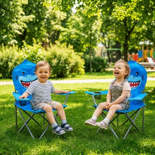 Envenzo Kids Folding Camping Chair, 4 Assorted Animal Designs, 600D Polyester, with Cup Holder and Security Lock, 35x35x60cm (1, BLUE) — view 5