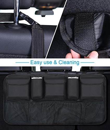 URAQT Car Boot Organiser Waterproof Kick Mats Car Organiser Seat Back Protectors, Multi-Pocket Children's Travel Storage, Durable Foldable Cargo Net Storage for Car Backseat Cover (Large) — view 5