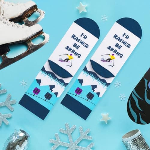 Funny Skiing Socks for Men Dad Teen Boy, I’D RATHER BE SKIING Novelty Gifts — view 3