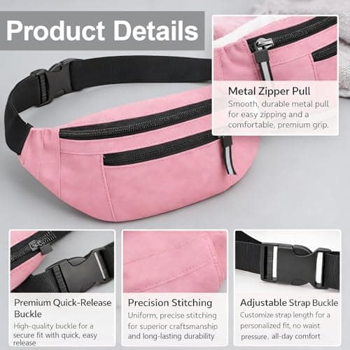 Bum Bag – Lightweight Waist Bag & Waterproof Fanny Pack for Women & Men, Secure Travel Belt Bag for Festivals, Hiking, Running, Holidays – Ideal Bum Bags for Ladies & Men (Pink) — view 3