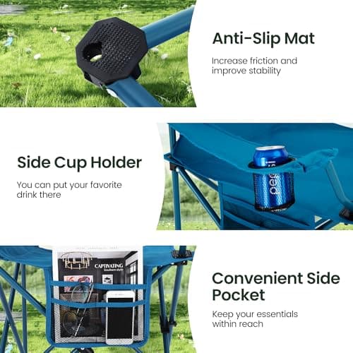 ALPHA CAMP Set of 2 Folding Camping Chairs, Camping Chair for Adults, Blue — view 5