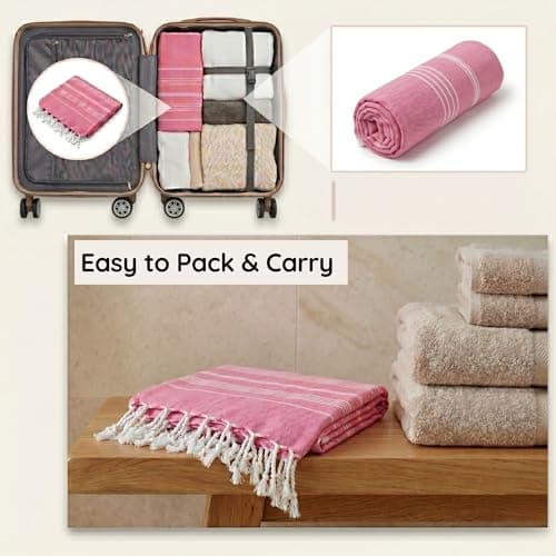 KZY LONDON Beach Towel - Large Turkish Beach Towels for Camping, Swimming, Bath, Gym, Picnic - Quick Dry, Super Absorbent, Lightweight, Compact Cotton Hammam Towels for Adults, Men, Kids (Coral) — view 4