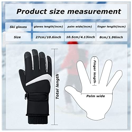 Andiker Women Waterproof Ski Gloves, Winter Touchscreen Thermal Gloves with Fleece, Windproof Snowboard Glove for Skiing Running and Cycling (Black-light grey) — view 6