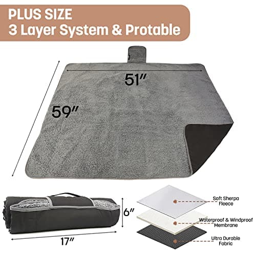 Kato Tirrinia Warm Waterproof Outdoor Blanket with Sherpa, Windproof Camping Travel Blankets, Foldable Picnic Blanket for Stadium, Grass, Car, Hiking, Road Trip, 130 x 150 cm - Black — view 6