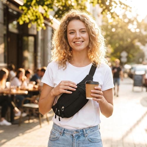 Running Belt Bum Bag for Men Women, Multi-Pocket Waist Pack Water Resistant Fanny Pack for Running Hiking Cycling Travel Gym Workout Walking Outdoor Sports (Black) — view 5