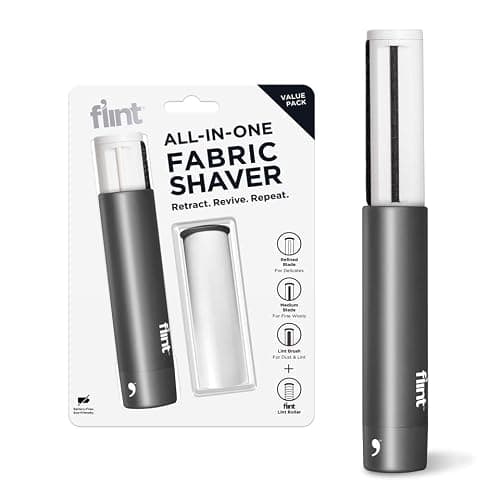 Flint All-in-One Fabric Shaver, Compact, Retractable & Travel-Friendly Fuzz Remover with 2 Fabric-Safe Care Surfaces, Lint Brush & Lint Roller, Ultimate Depiller for Clothes, Eco-Friendly