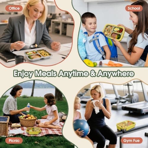 Kabbas Kids Adults Stainless Steel Bento Box, 3-Compartment Metal Lunch Box — view 6