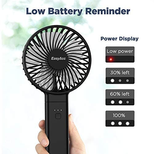 EasyAcc Handheld Fan Rechargeable,5000 Battery Operated Portable Fan [4 Speed 20 Hours Quiet Powerful Fan] Power Indicator/One Touch Power Off Foldable Personal for Travel Office Outdoor - Black — view 3