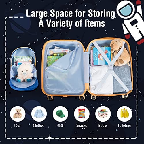 Maxmass 2PCS Kids Luggage Set, 18" Hard Shell Children Suitcase with 12’’ Backpack, Girls Boys Trolley Case for School Travel (Space, Blue) — view 2