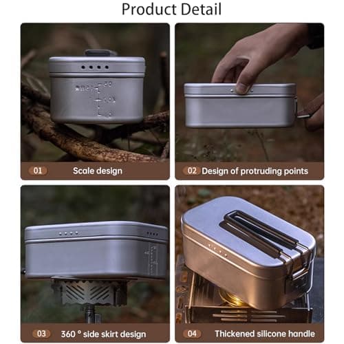 Campingmoon Camping Mess Tin Pressure Relief Aluminum Dinner Box Camping Bowls Cooking Pot with Foldable Handle(0.65L) for Camping & Cooking — view 5