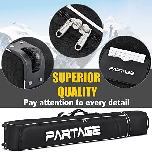 PARTAGE + Ski Bag with Wheels Waterproof Ski Travel Bag Ski Boot Bag 600D Heavy Duty Oxford Fabric - Adjustable Length Up to 78in Easy to Store and Transport Suitable for Men Women — view 2