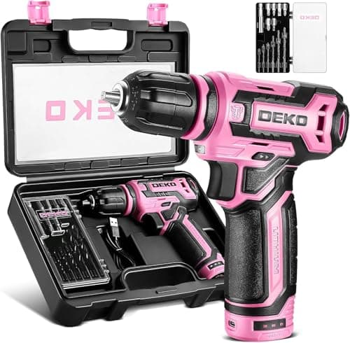 Cordless Drill:DEKOPRO 12V Power Battery Drill Set with Small Electric Drills and 3/8-inch Keyless Chuck with Portable Tool Set Gift Box (Pink)
