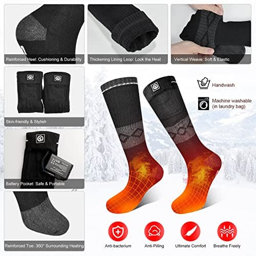 Heated Socks for Men Women Rechargeable,Thermal Electric Battery Ski Socks in Cold Weather Winter Warm for ‎Running Walking Camping Hiking Training Work Skiing Sleeping Cold Feet — view 4