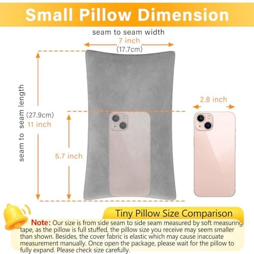1 MIDDLE ONE 2 Pack Small Pillow, Memory Foam Mini Pillow 11 X 7 Inches for Travel, Sleeping, Nap and Neck, Knee, Lumbar Support, Tiny Cushion for Pet, Dogs (Grey) — view 3