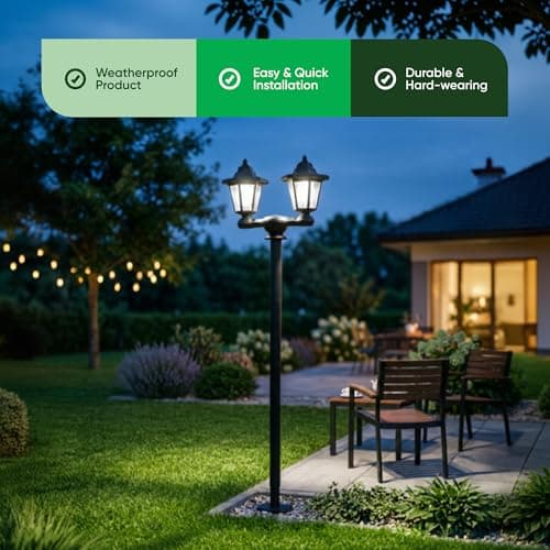 Gardenwize 3-in-1 Solar Powered Double Headlamp – Wall, Stake, or Floor Mount Outdoor Light, Eco-Friendly Solar Garden Lights with Bright LEDs, 1.5m Tall — view 3